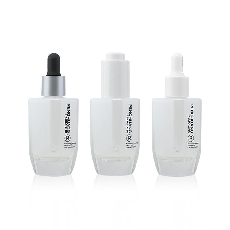 Cosmetic packaging — Luxury Custom Packaging Glass Empty Dropper Bottle 1oz Unique Design White Painted Thick Serum Bottle