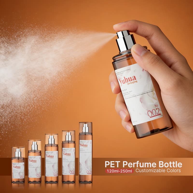 Cosmetic packaging — Customized 120/150/180/200/250mL Amber Plastic PET Perfume Bottle Cylinder Fine Mist Spray Pump Toner Lotion Skin Care Serum