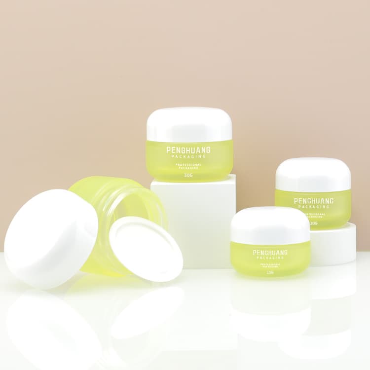 Cosmetic packaging — 15g 20g 30g 50g Mini Lip Balm Glass Jars with Lid Custom Eye Cream Skincare Packaging Container Yellow Face Care Glass Cream Jar