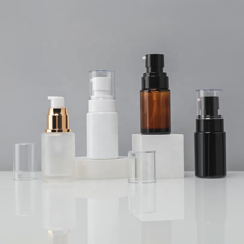 Cosmetic packaging — Serum 30ml/1oz Amber Matte Frosted Cylinder Glass Dropper Pump Bottle with Gold/Black Finish for Eye Drops