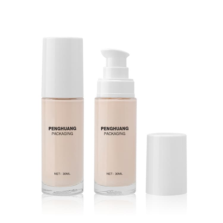 Cosmetic packaging — Custom OEM ODM 30ml Glass Liquid Empty Foundation Bottle with Pump Face Care Moisturizer Sunblock Foundation Cosmetic Packaging