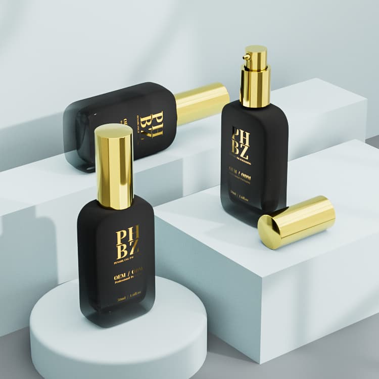 Cosmetic packaging — Customized Logo 50ml Glass Liquid Foundation Bottle BB Cream Lotion Pump Square Black Gradient Skincare Packaging