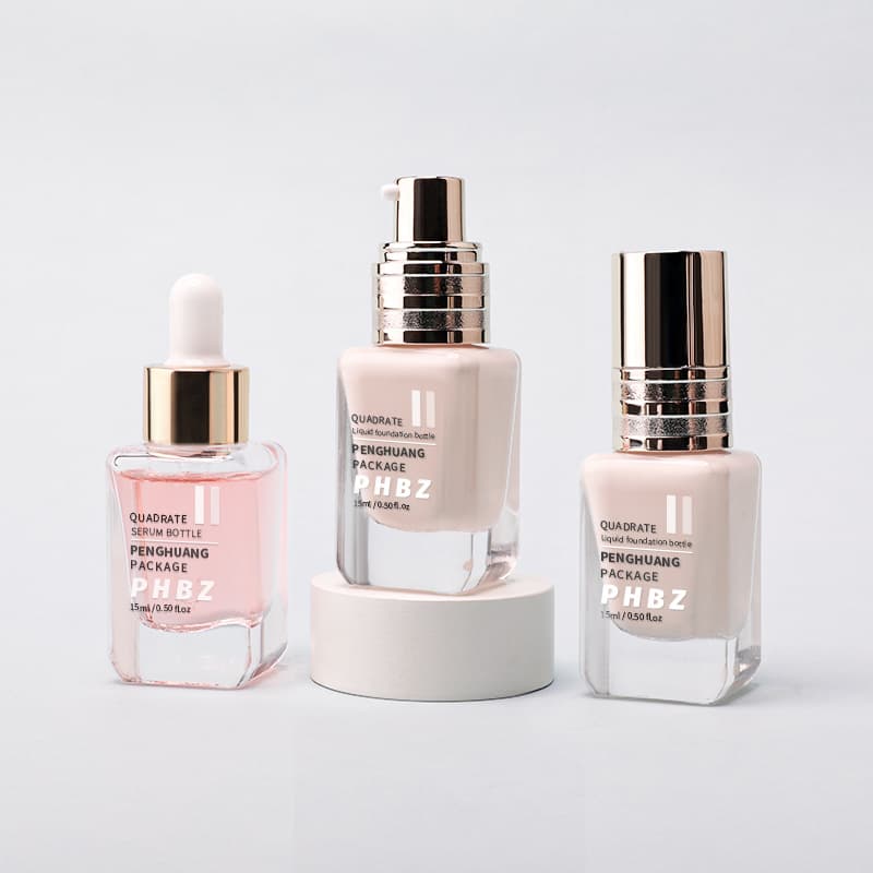 Cosmetic packaging — Luxury 15ml Clear Dropper Bottle with Square Foundation Pump Skincare Face Cream Packaging for Serum