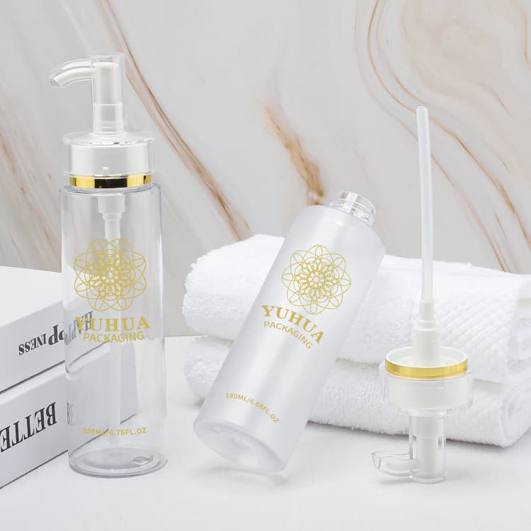 Cosmetic packaging — Custom Frosted PET Press Pump Shampoo Bottle 180ml 200ml Skincare Packaging Plastic Lotion Bottle