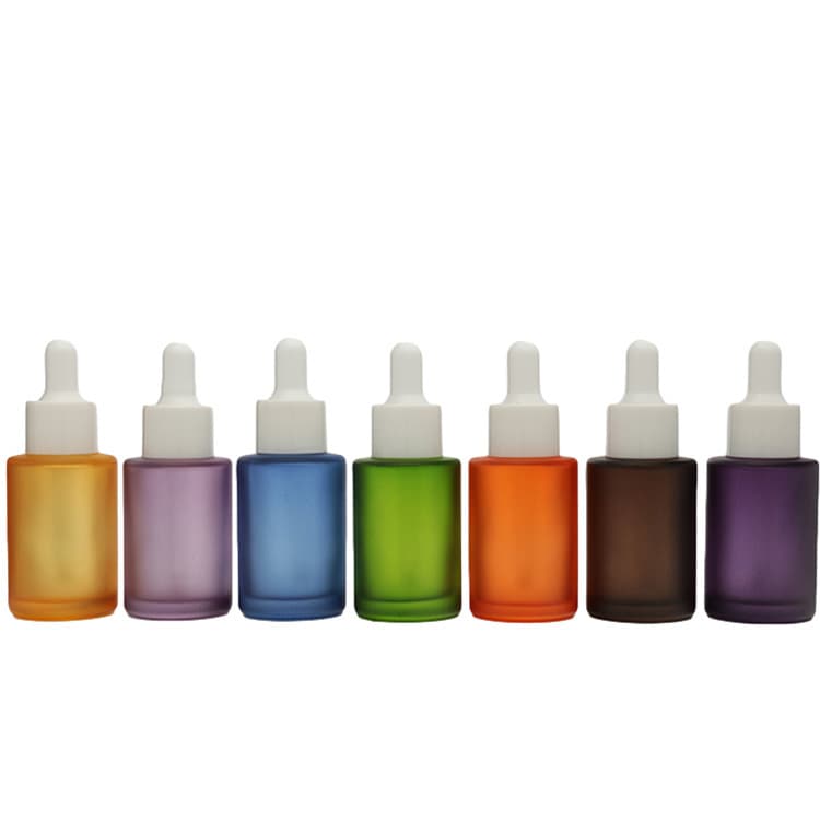 Cosmetic packaging — Luxury 1oz Frosted Painting Flat Shoulder Skincare Packaging Eye Hair Oil Dropper Serum Glass Bottle 30ml Glass Oil Bottle