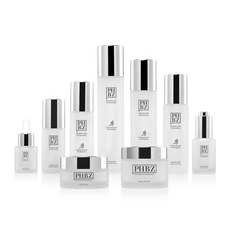Cosmetic packaging — Luxury Cosmetics Packaging Glass Bottle Sets Empty Glass Cream Jar and Pump Spray Bottle Skin Care Set Face Cream Lotion Bottle