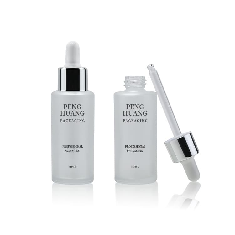 Cosmetic packaging — Frosted Glass Serum Bottle 20ml 30ml 50ml Silver Cosmetic Skincare Packaging Hair Oil Bottle Glass Essential Oil Dropper Bottles