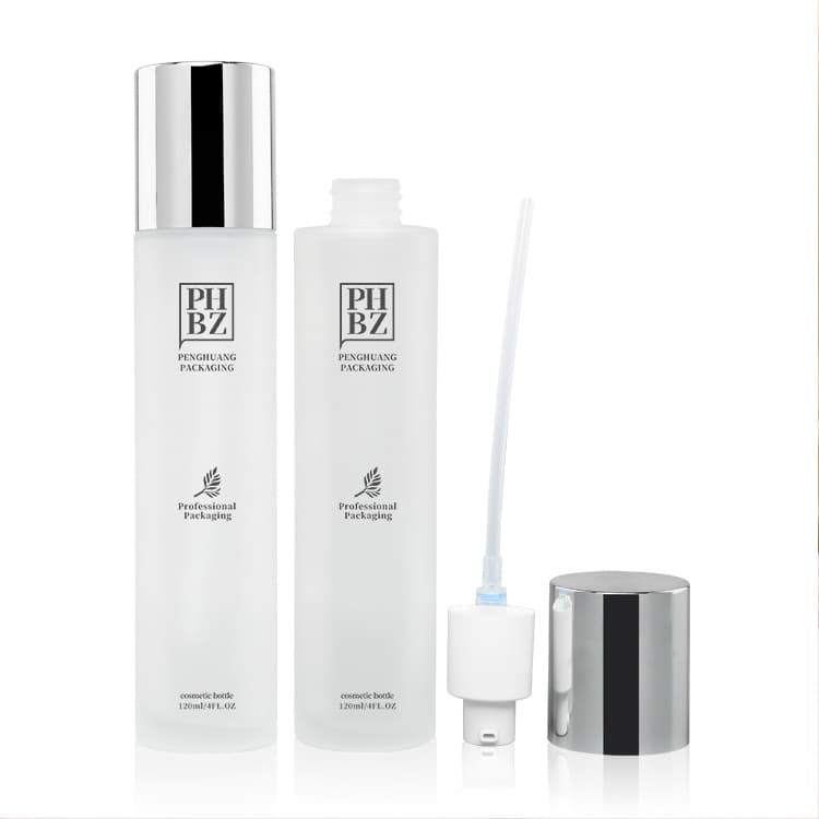 Cosmetic packaging — Luxury skincare packaging set frosted glass toner bottle lotion pump supplier custom straight round cosmetic glass lotion bottle