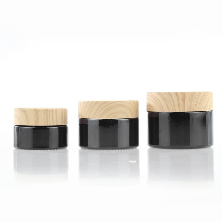 Cosmetic packaging — Black Coating Face Cream Jar Skincare Containers Glass Jar Whitening 20g 30g 50g Cosmetic Packaging Cream Jars with Bamboo Lid