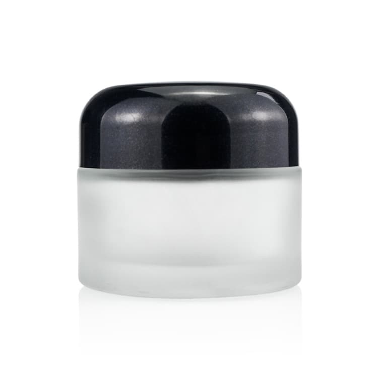 Cosmetic packaging — In stock round shaped 50g cosmetic containers frost glass eye cream jar with mushroom lid