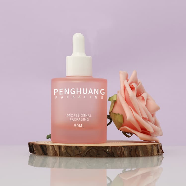 Cosmetic packaging — Skin Care Essential Oil Bottle Serum Clear Frosted 50ml Pink Frosted Glass Dropper Bottle Serum Bottles Glass