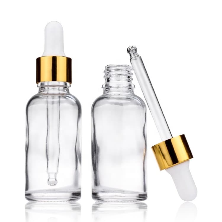Cosmetic packaging — 1 Oz 30ml Essential Oil Dropper Bottles with Golden Caps Empty Refillable clear Bottle with Glass Eye Droppers