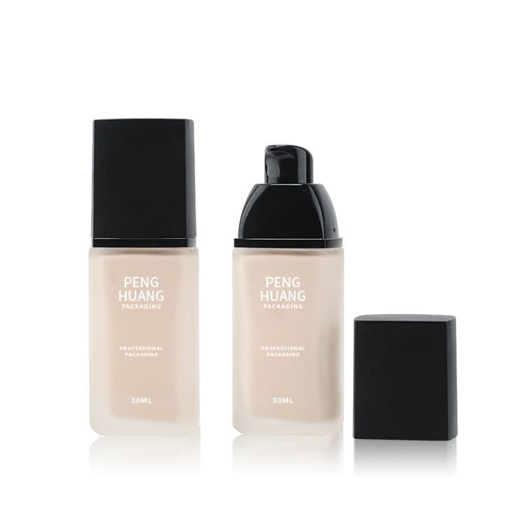 Cosmetic packaging — 1oz/30ml Square Glass Essence Lotion Pump Bottle Empty Square Cosmetic Container for Travel for Serums and Cream Foundation