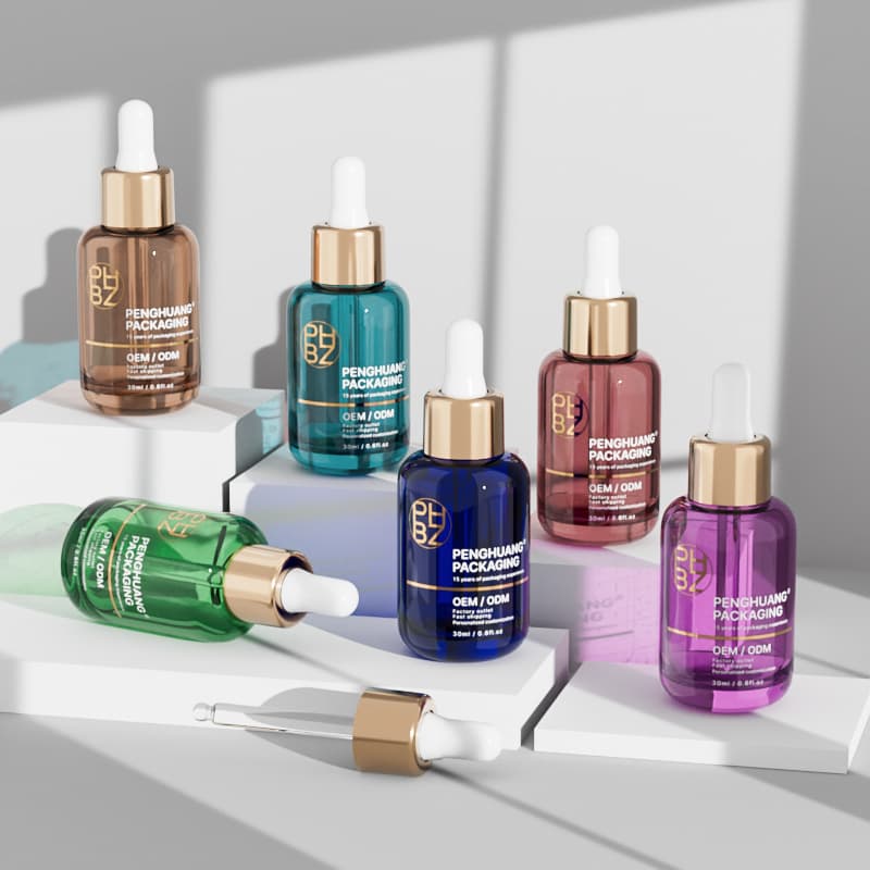 Cosmetic packaging — Custom Designed 30ml Luxury Glass Serum Bottle with Custom Color & Dropper Cap for Skincare & Essential Oil
