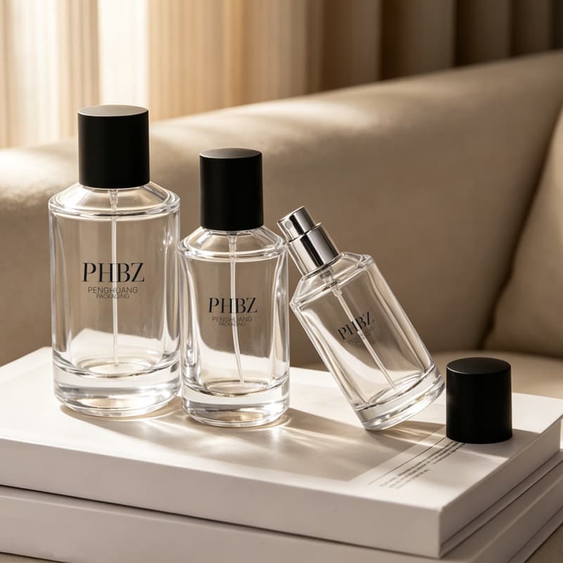 Cosmetic packaging — Refillable Round Glass Perfume Spray Bottle 30ml 50ml 100ml Silver Mist Pump Custom Silk Screen Print for Cologne Fragrance Oil