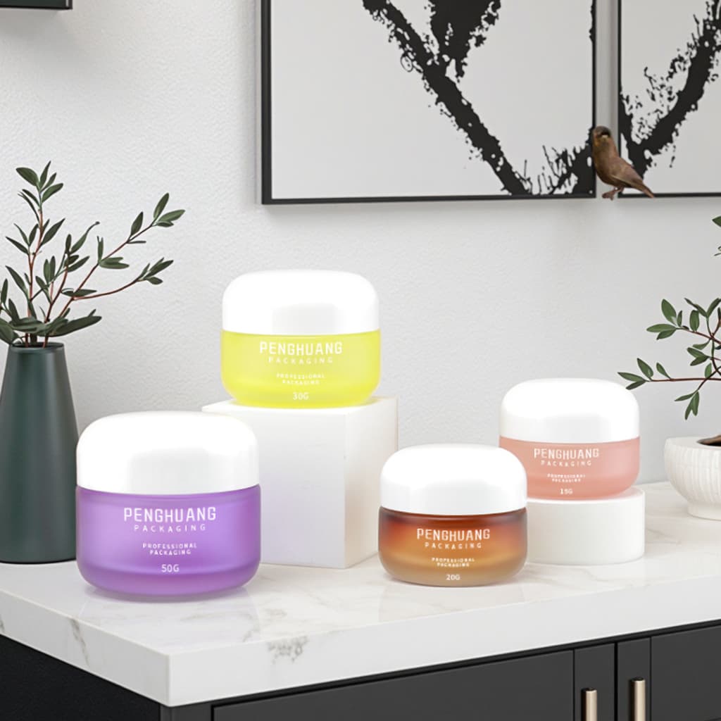 Cosmetic packaging — Luxury Mini Skin Care Cream Jars 15g-50g Custom Color Glass Cosmetic Packaging with Aluminum/Plastic Lids OEM/ODM Service