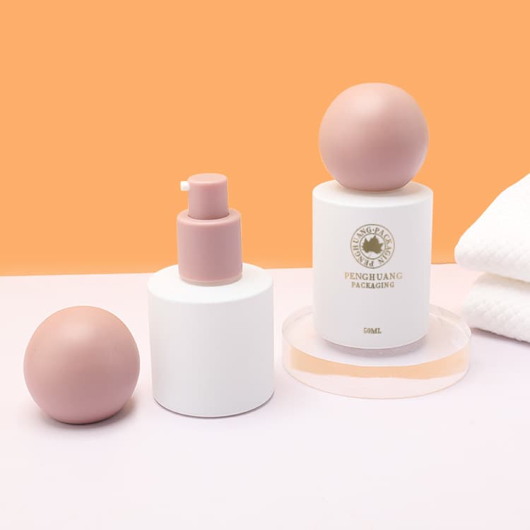 Cosmetic packaging — Luxury  Empty Serum Lotion Emulsion Pump Bottle 1oz  Unique Liquid Foundation Glass Bottle with Cap