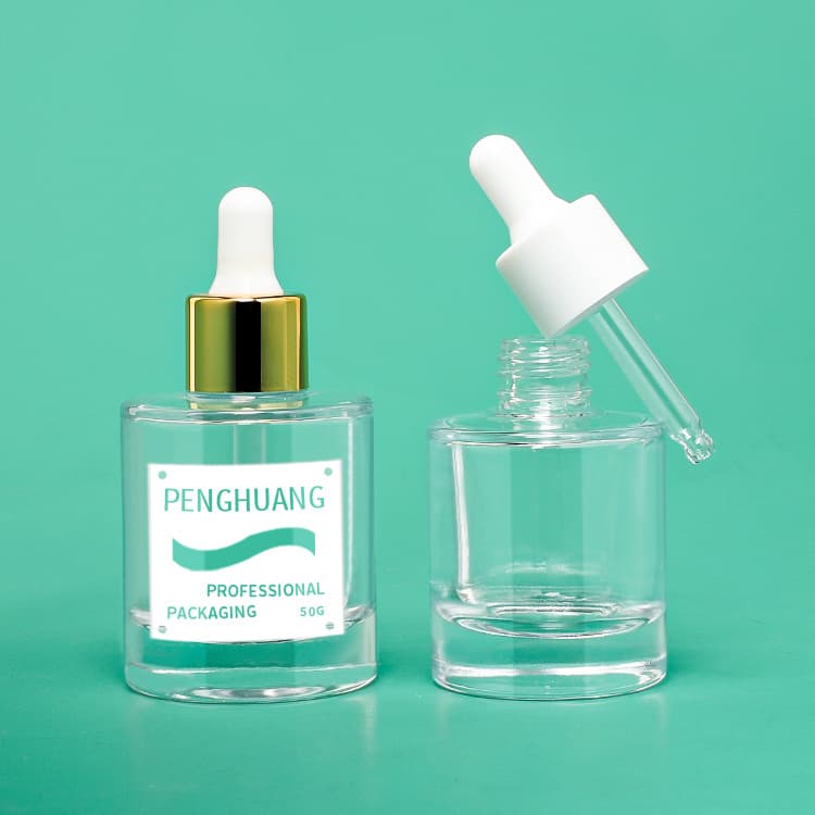 Cosmetic packaging — Empty 30ml 50ml round Glass Dropper Bottle for Hair Oil Serum Cosmetic Packaging Containers with Pump Cap