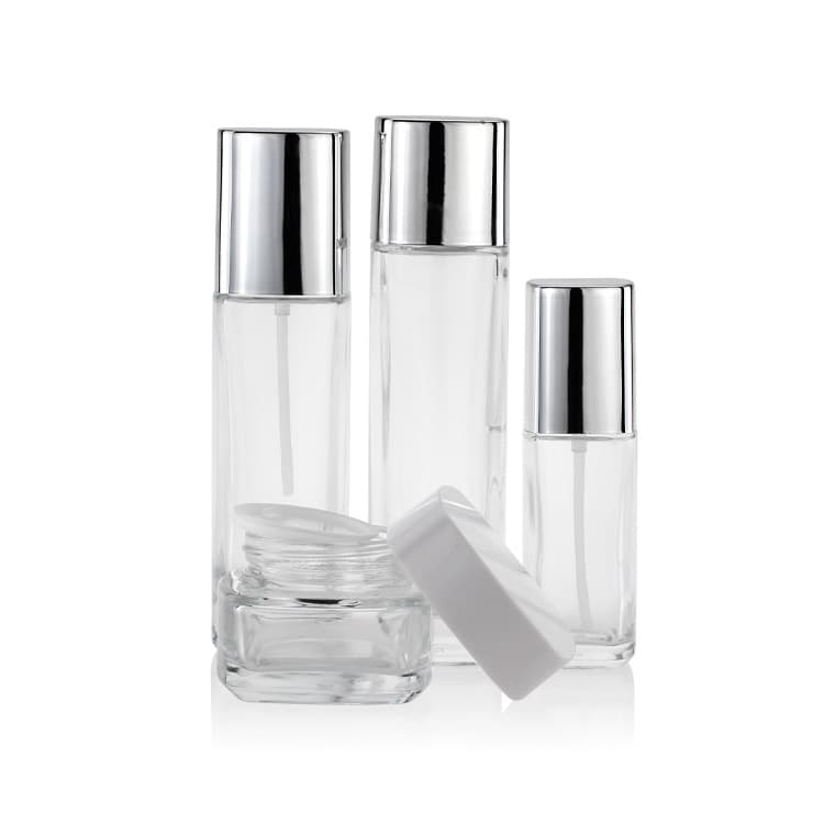 Cosmetic packaging — Empty Cosmetic Package Luxury Clear 100ml Glass Lotion Bottle 50g Glass Cream Jar 120 Toner Bottle Set