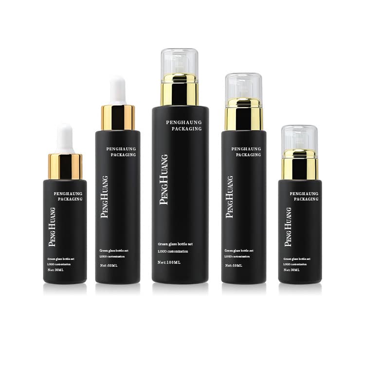 Cosmetic packaging — Frosted Glass Toner Bottle Facial Cleanser Pump Bottle 100ml Glass Lotion Bottle Gold Collar Cap Black Skincare Packaging