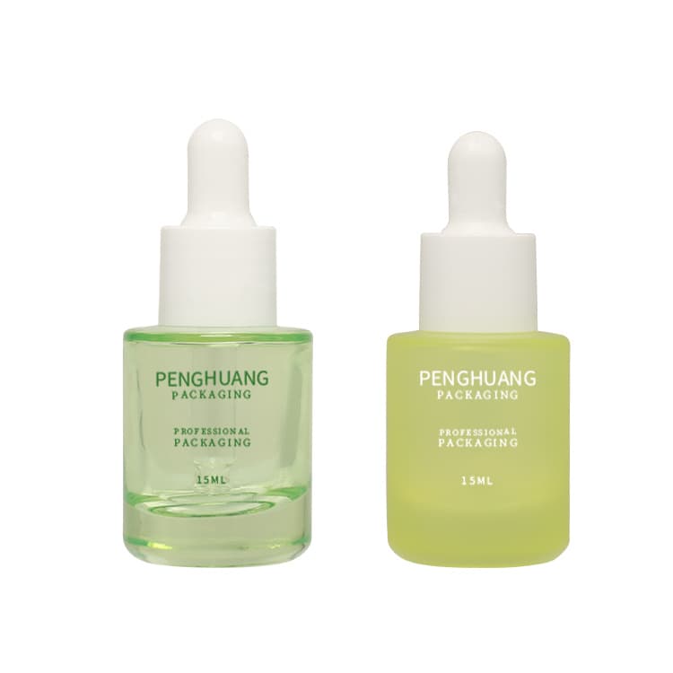 Cosmetic packaging — New Style Cosmetic Packaging Green Serum Essential Oil Serum Bottles 15ml Glass Serum Bottle with Dropper