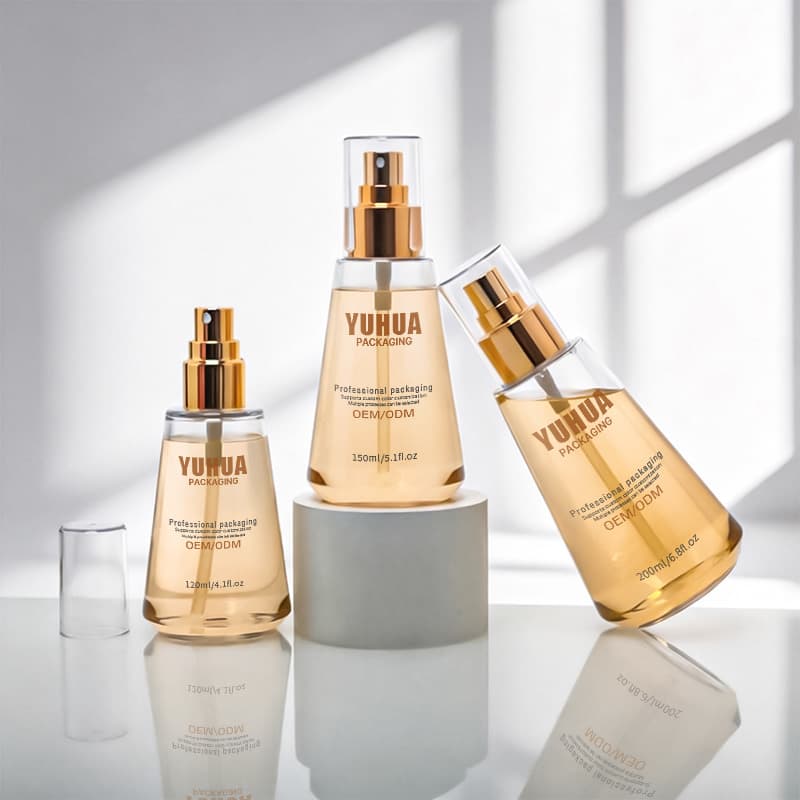 Cosmetic packaging — Factory Supply 120ml/150ml/200ml Cone-Shaped Transparent PET Fine Mist Pump Sprayer Shampoo Toner Aerosol Perfume Spray Bottle