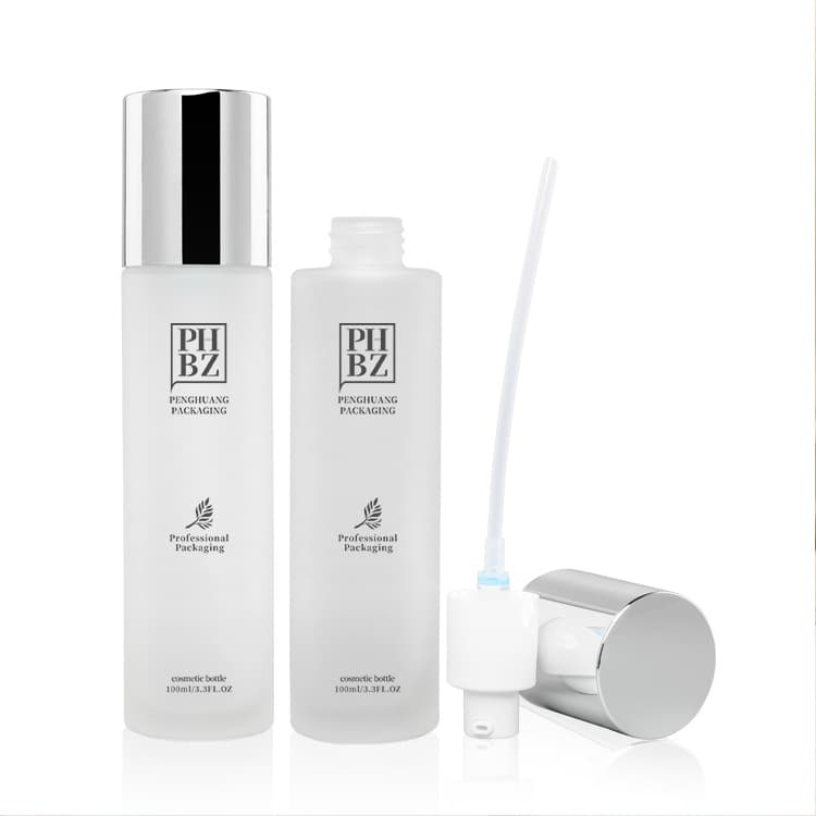 Cosmetic packaging — Frosted Glass Facial Cleanser Pump Bottle 100ml Skin Care Essence Toner Bottle Cosmetic Skincare Packaging Glass Lotion Bottle