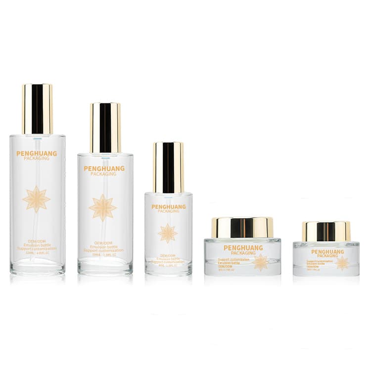Cosmetic packaging — Customizable Elegant Cylindrical Glass Lotion Bottles Set for Cosmetics Screen Printed Skincare Packaging