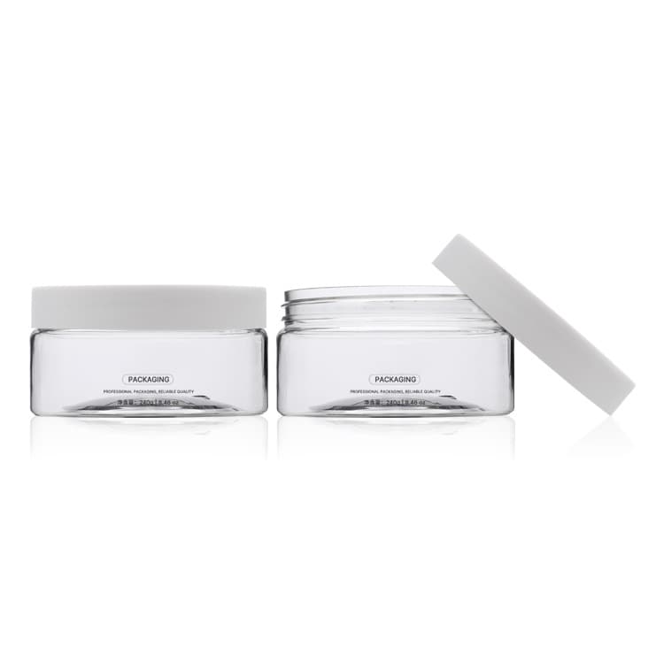 Cosmetic packaging — Eco-friendly Cosmetic Packaging Wide Mouth Body Cream Plastic Jar Clear PET Face Cream Jar with Plastic Lid