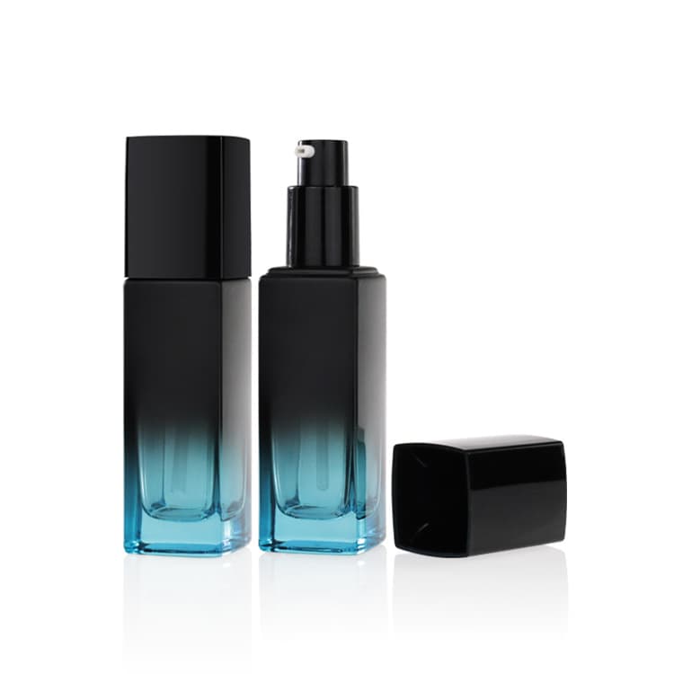 Cosmetic packaging — Penghuang Design 30ml 60ml Squares Skin Care Serum Glass Bottle Pump Sprayer Black Frosted Glass Moisture Lotion Bottle