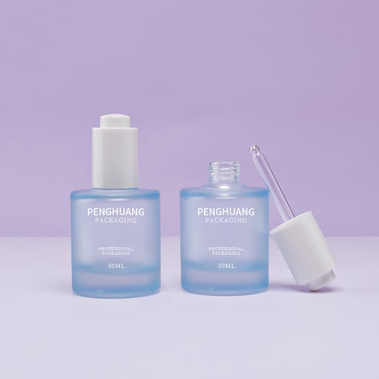 Cosmetic packaging — Cosmetic Packaging Round Shape 50ml Serum Blue Glass Dropper Bottle for Essential Oils with Pump Pipette