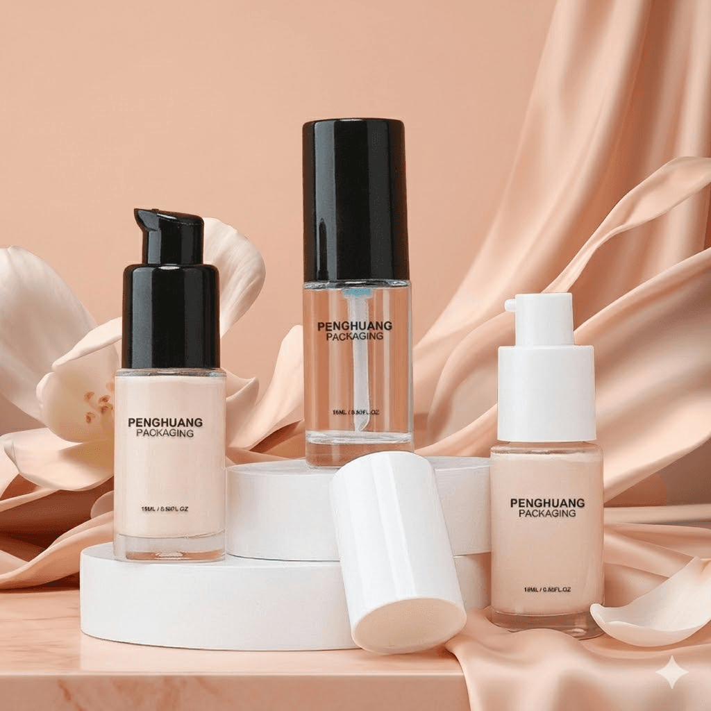 Cosmetic packaging — 15ml Empty Glass Foundation Bottle Lotion Dispenser Custom Cosmetic Cream Serum Container Press Pump Cap Skin Care Serum