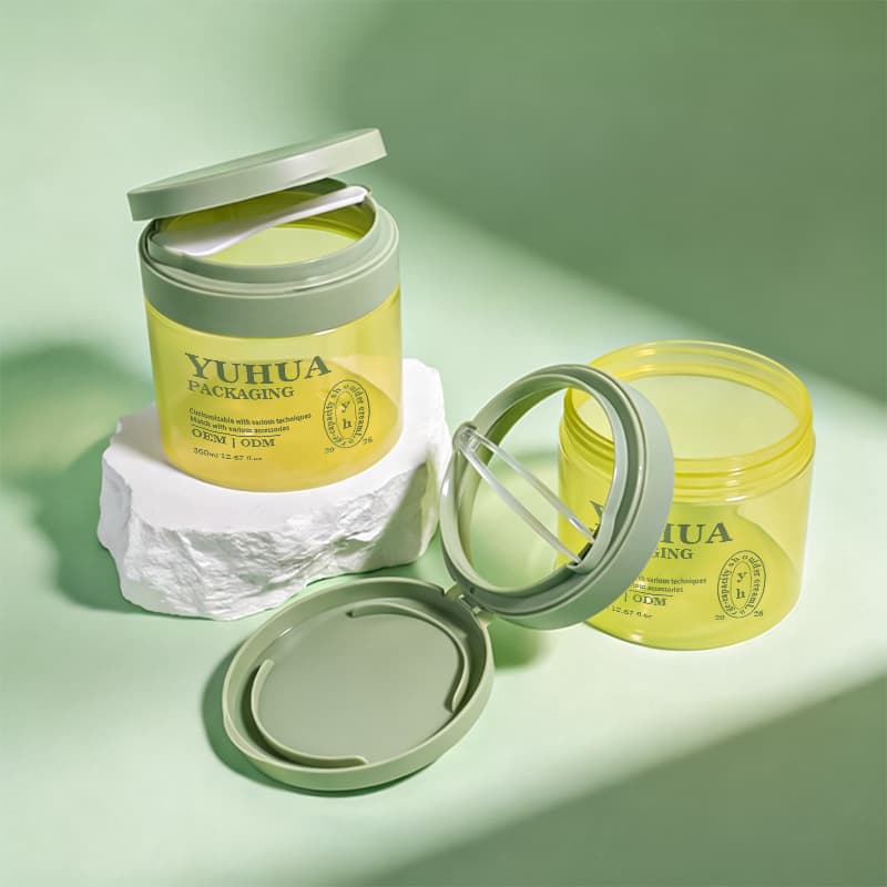 Cosmetic packaging — 360g Plastic Cosmetic Jar with Tweezer Spoon Flip Top for Skin Care Face Cream Makeup Remover Body Scrub & Cleansing Balm