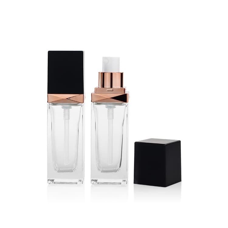 Cosmetic packaging — Custom Design Cosmetic Packaging 30ml square clear Frosted Empty Foundation Glass Bottle with Screw Cap