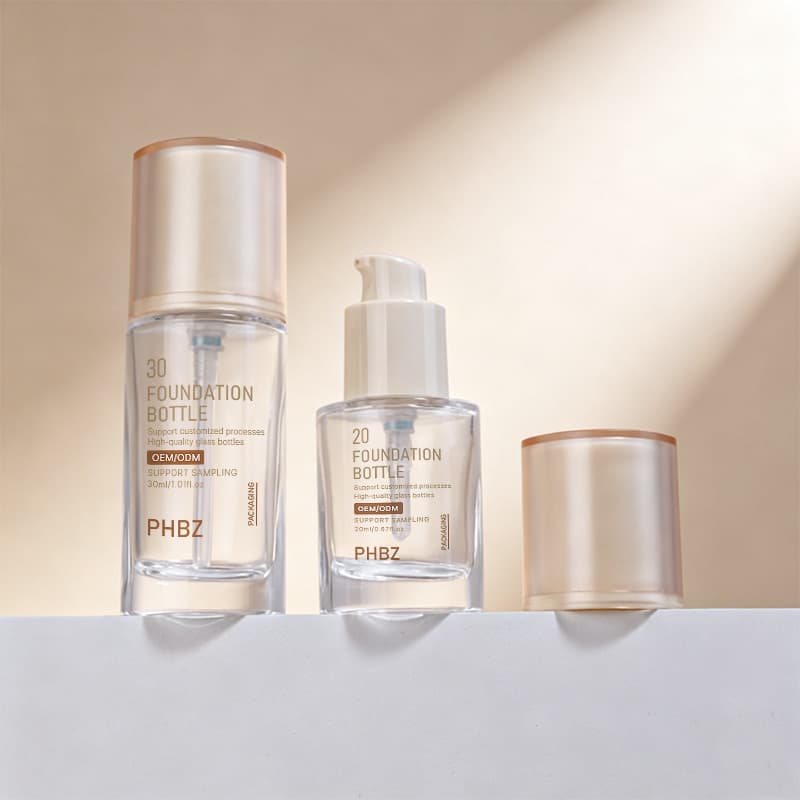 Cosmetic packaging — Glass Foundation Bottle 20ml 30ml Empty Liquid Makeup Pump Container with Press Down Dispenser Thick Clear Cosmetic Bottle