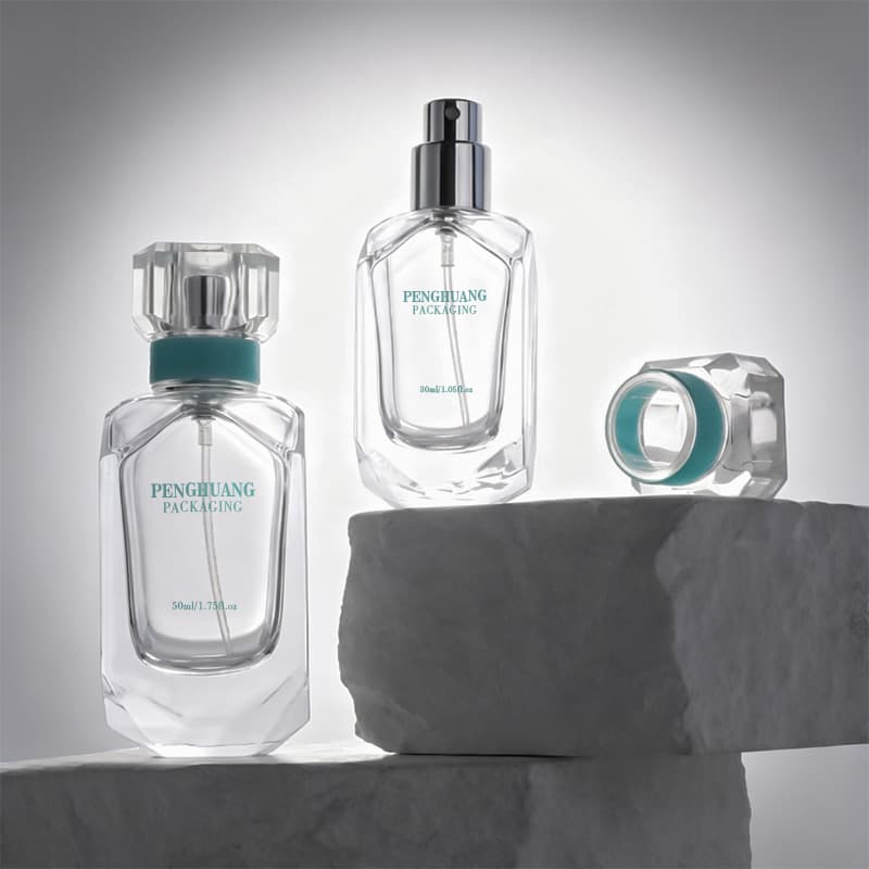 Cosmetic packaging — 30ml 50ml Glass Perfume Spray Bottles Faceted Fragrance Containers with Electroplated Pump for Custom Luxury Cosmetic Packaging