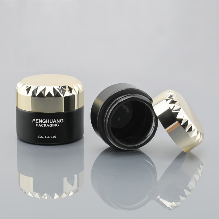 Cosmetic packaging — Luxury 5g 10g 15g 20g 30g 50g Mini Glass Face Eye Cream Jar Black Custom Color Skincare Cosmetic Packaging Container Gold Lid