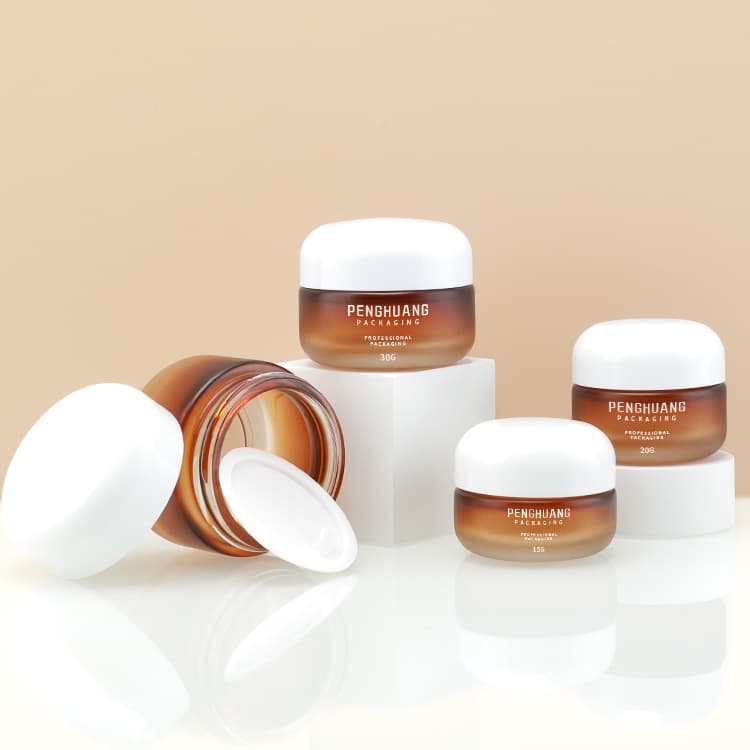 Cosmetic packaging — Custom Luxury 15g 20g 30g 50g Mini Amber Face Cream Jar Custom Colour Cosmetic Packaging Container Jar with Lid Glass Cream Jar