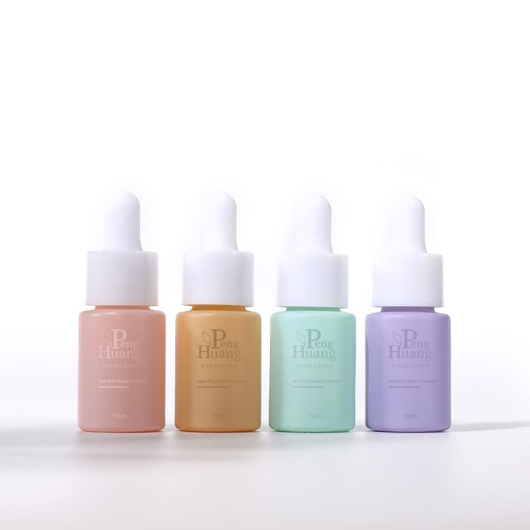 Cosmetic packaging — Customize Refillable Cosmetic Packaging 15ml Round Serum Dropper Bottle Empty Colorful Glass Essential Oil Bottle with Dropper