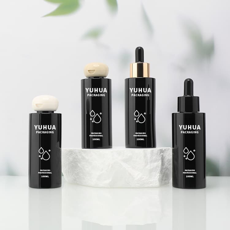 Cosmetic packaging — Luxury 100ml PET Black Serum Bottles Essential Oil Hair Oil Bottle Filp Cap for Skincare and Lotion Plastic Dropper Packaging