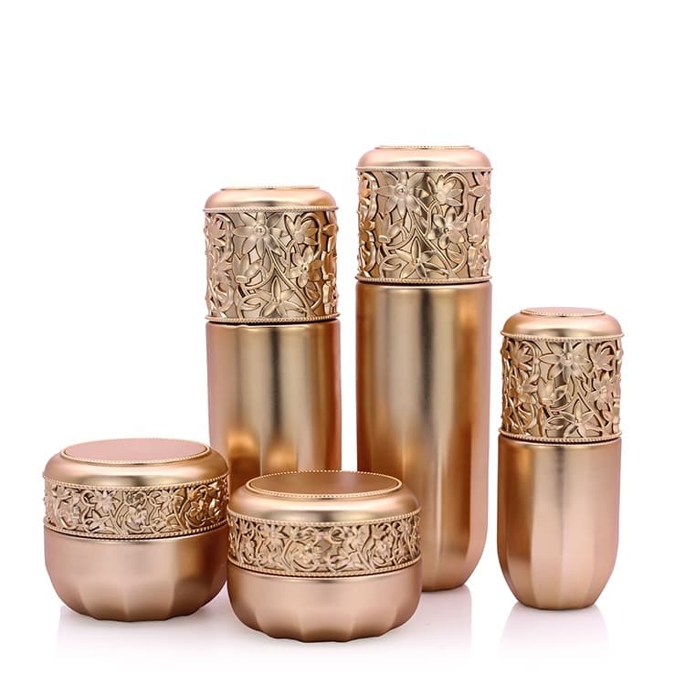 Cosmetic packaging — Gold Painting Glass Cream Jar 30g 50g Serum Glass Bottle 40ml 100ml 120ml with Gold Pump Cosmetics Lotion Glass Bottles and Jars
