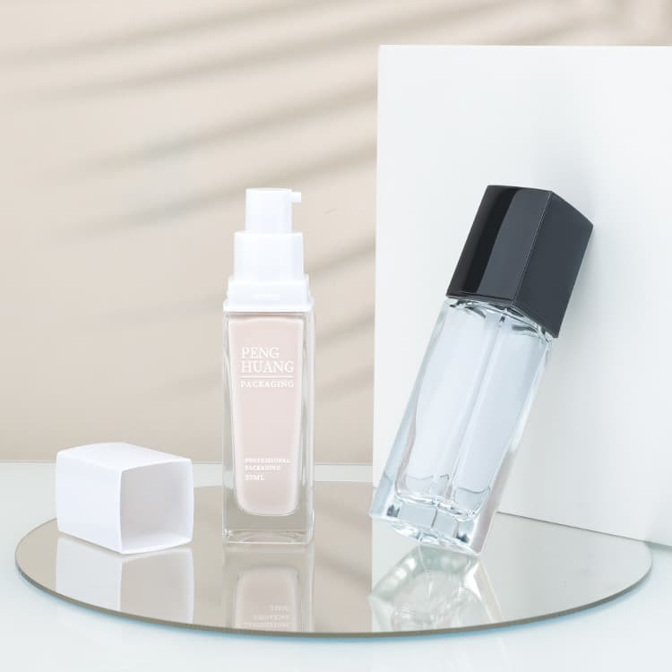 Cosmetic packaging — Wholesale square emulsion pump bottle 30ml frosted BB cream liquid foundation bottle