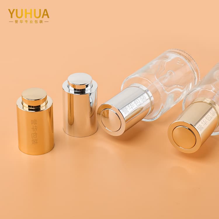 Cosmetic packaging — Gold Press Dropper Cap for Cosmetic Bottles Aluminium-Plastic Material Essential Oil & Serum Liquid Pump Cap for Cups