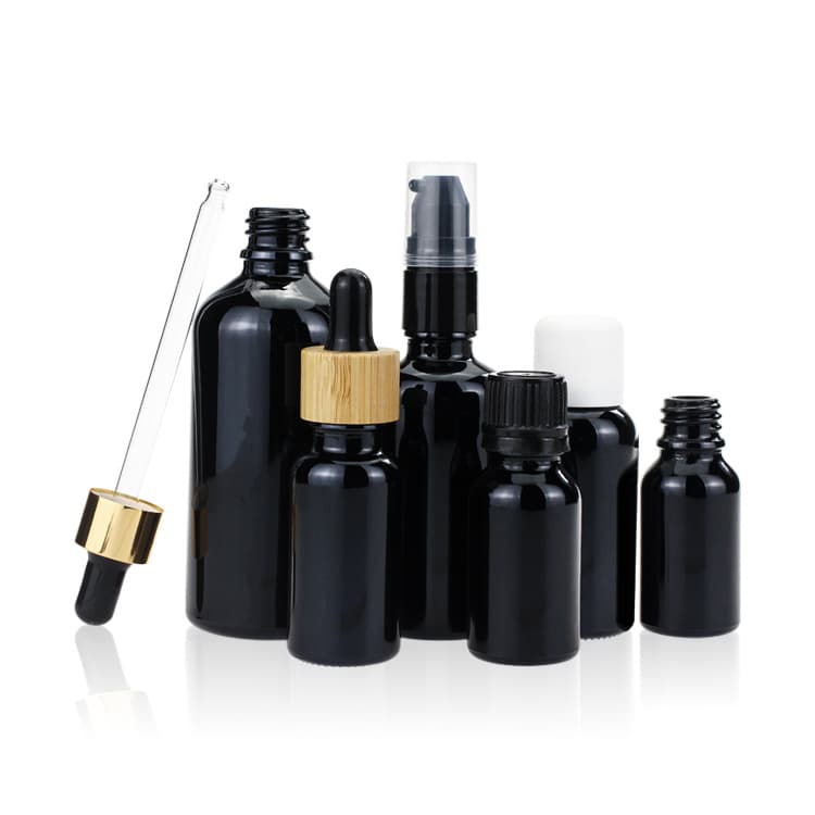 Cosmetic packaging — High Quality Non-painted Round Original Black Glass Bottle 30ml for Cosmetic