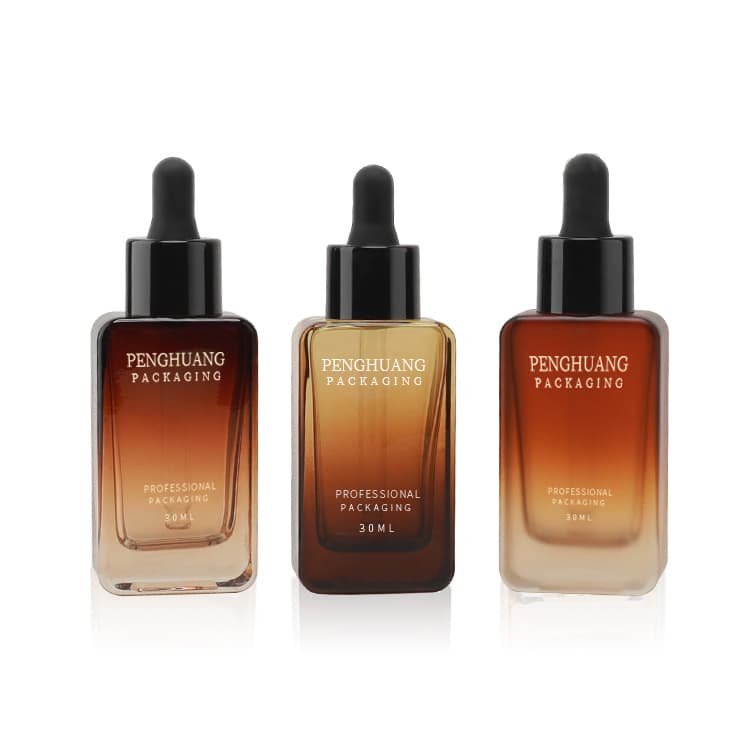 Cosmetic packaging — Custom Amber 1oz 30ml Glass Serum Bottle Luxury Black Lotion Dropper Square Skincare Packaging Essential Oil Bottle Glass