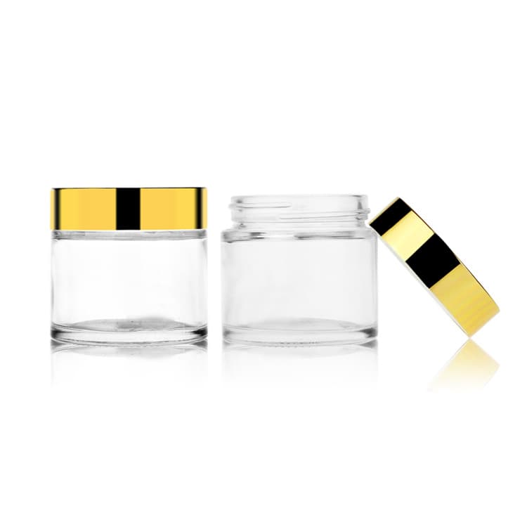 Cosmetic packaging — Hot Sale 10/15/20/30/50/60/100g Empty Clear Cosmetic Cream Jar Gold Lid Round Face Cream Glass Jar