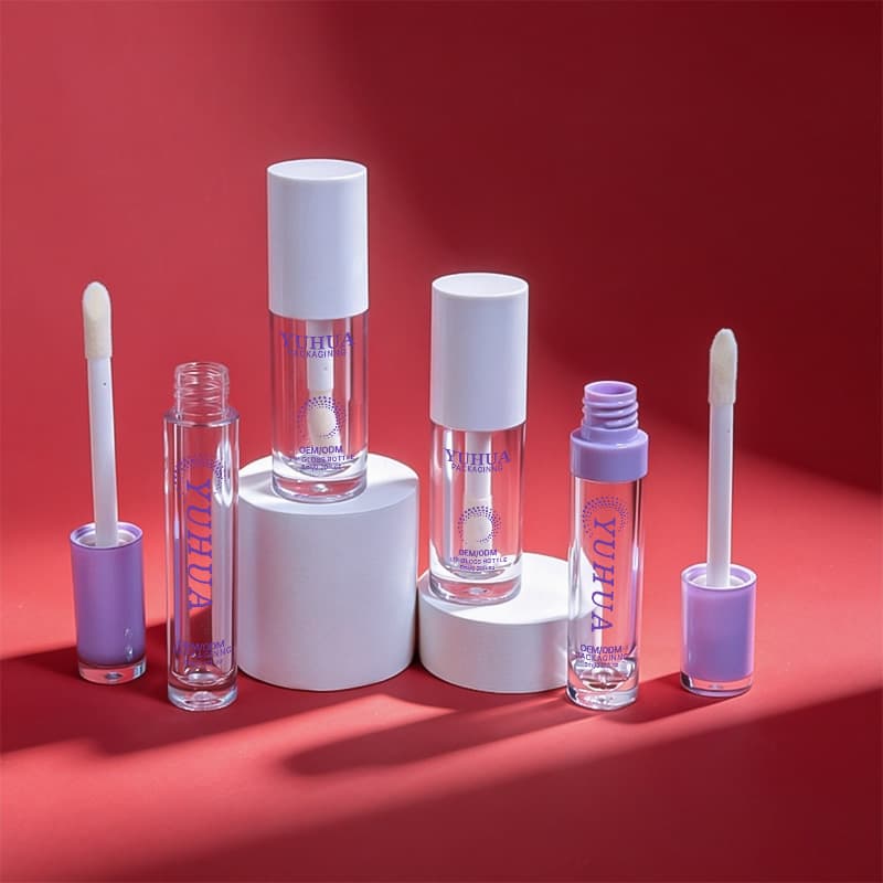 Cosmetic packaging — New Empty Round Plastic PP 5ml 6ml 8ml Lipgloss Tube Liquid Lip Balm Bottle with Big Brush Wand Lipstick Container Packaging