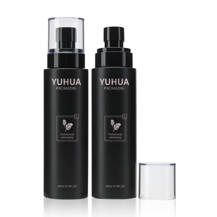 Cosmetic packaging — High Quality Empty Fine Mist PET 200ml Black Blue Plastic Lotion Bottle Makeup Setting Spray Bottle Recycled Cosmetic Packaging