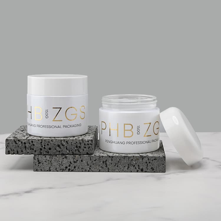 Cosmetic packaging — Luxury Cosmetic Packaging Empty OEM/ODM Cosmetic Containers 150g White Glass Eye Cream Face Cream Jars Plastic Skin Care Flat
