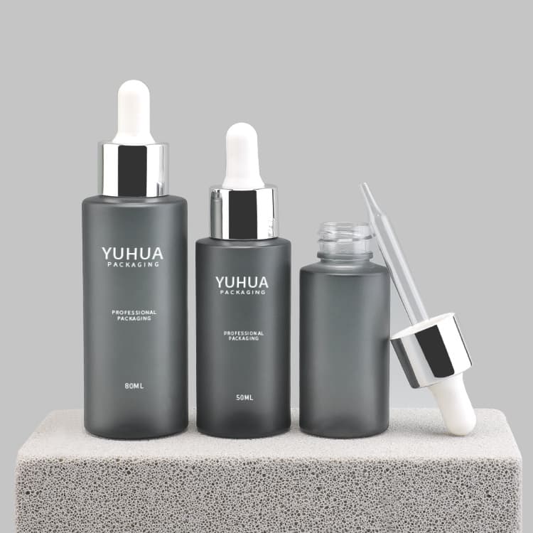 Cosmetic packaging — Wholesale PET Plastic Dropper Bottle Serum Bottle With Dropper Cylinder Gray Dropper Bottle 50ml Custom Skincare Packaging